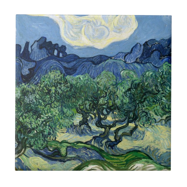 Vincent Van Gogh Olive Trees Mountain Landscape Ceramic Tile (Front)