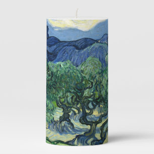 Vincent Van Gogh Olive Trees Mountain Landscape Pillar Candle
