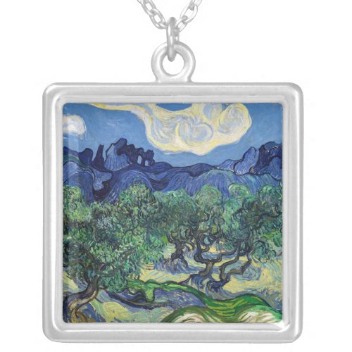 Vincent van Gogh _ Olive Trees with the Alpilles Silver Plated Necklace