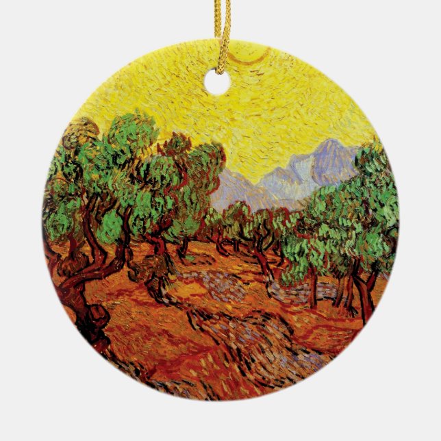Vincent Van Gogh - Olive Trees With Yellow Sky Ceramic Ornament (Front)