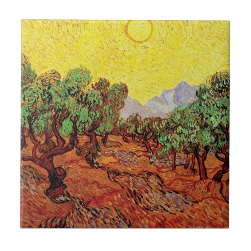 Vincent Van Gogh _ Olive Trees With Yellow Sky Ceramic Tile