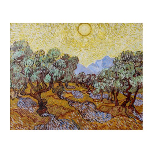 Vincent van Gogh _ Olive Trees Yellow Sky and Sun Acrylic Print
