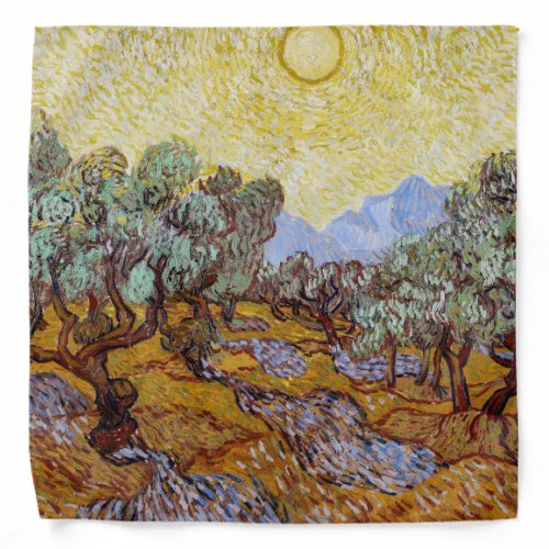 Vincent van Gogh _ Olive Trees Yellow Sky and Sun Bandana