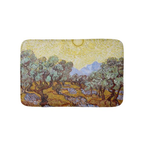 Vincent van Gogh _ Olive Trees Yellow Sky and Sun Bath Mat