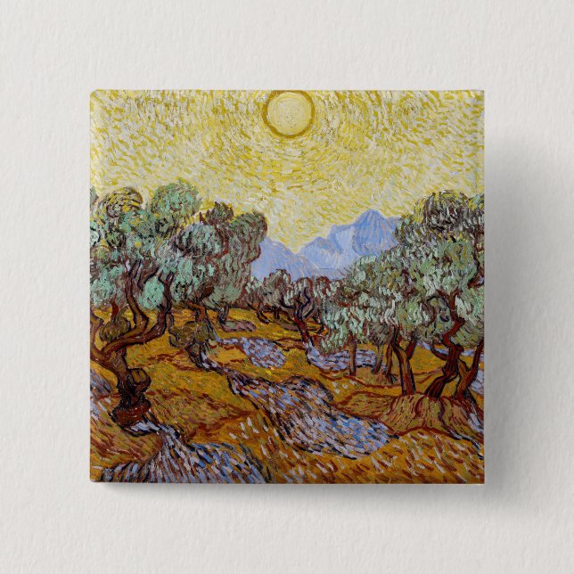 Vincent van Gogh - Olive Trees, Yellow Sky and Sun Button (Front)