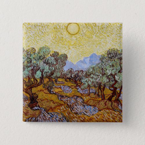 Vincent van Gogh _ Olive Trees Yellow Sky and Sun Button