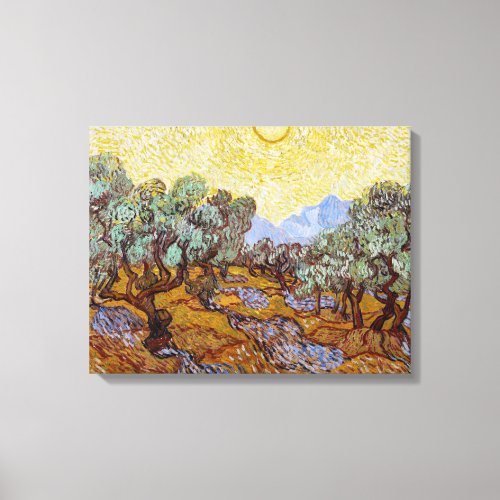 Vincent van Gogh _ Olive Trees Yellow Sky and Sun Canvas Print