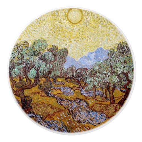 Vincent van Gogh _ Olive Trees Yellow Sky and Sun Ceramic Knob