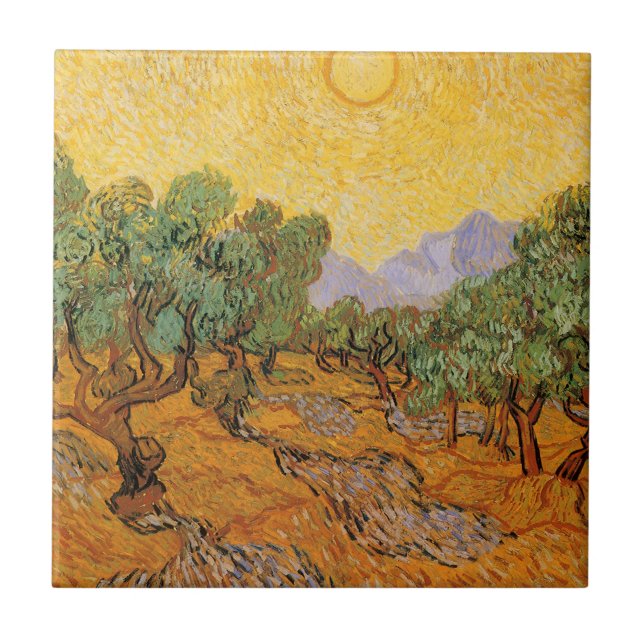 Vincent van Gogh - Olive Trees, Yellow Sky and Sun Ceramic Tile (Front)