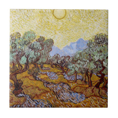 Vincent van Gogh _ Olive Trees Yellow Sky and Sun Ceramic Tile