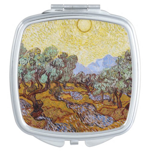 Vincent van Gogh _ Olive Trees Yellow Sky and Sun Compact Mirror
