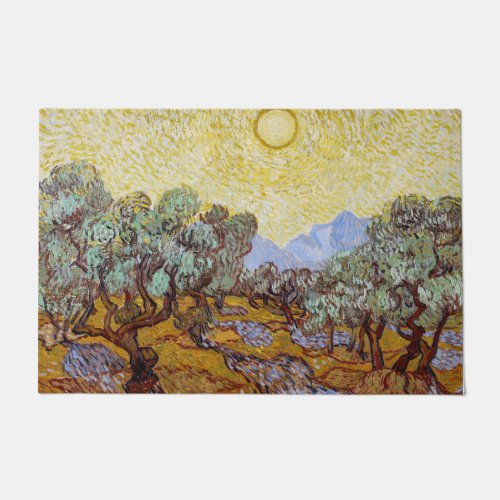 Vincent van Gogh _ Olive Trees Yellow Sky and Sun Doormat