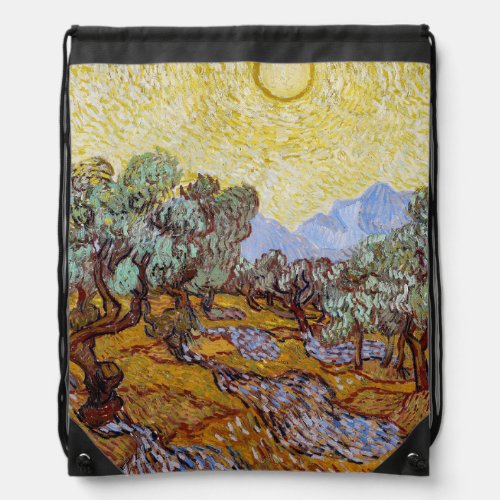 Vincent van Gogh _ Olive Trees Yellow Sky and Sun Drawstring Bag