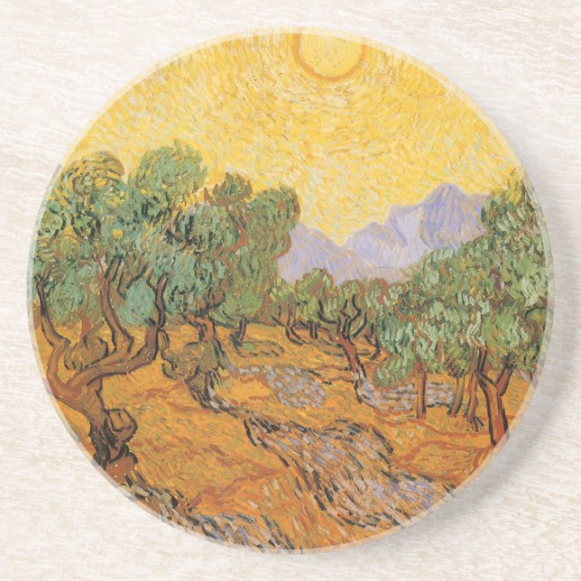 Vincent van Gogh - Olive Trees, Yellow Sky and Sun Drink Coaster (Front)