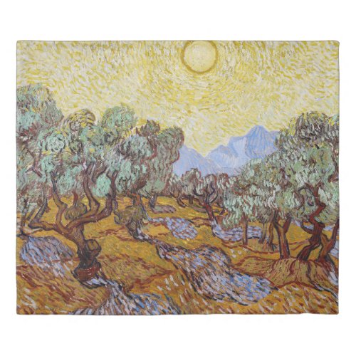 Vincent van Gogh _ Olive Trees Yellow Sky and Sun Duvet Cover