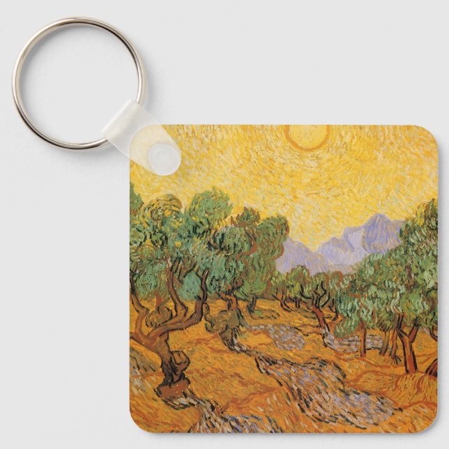 Vincent van Gogh - Olive Trees, Yellow Sky and Sun Keychain (Front)