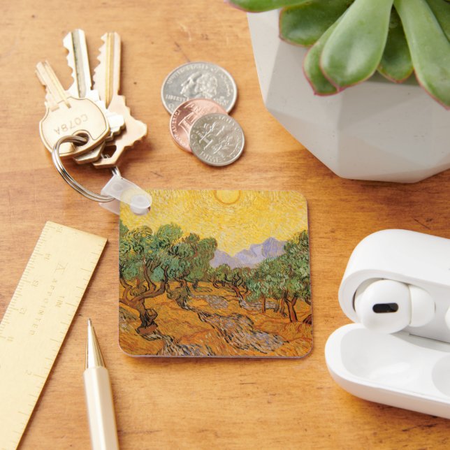 Vincent van Gogh - Olive Trees, Yellow Sky and Sun Keychain (Desk)
