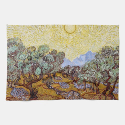 Vincent van Gogh _ Olive Trees Yellow Sky and Sun Kitchen Towel
