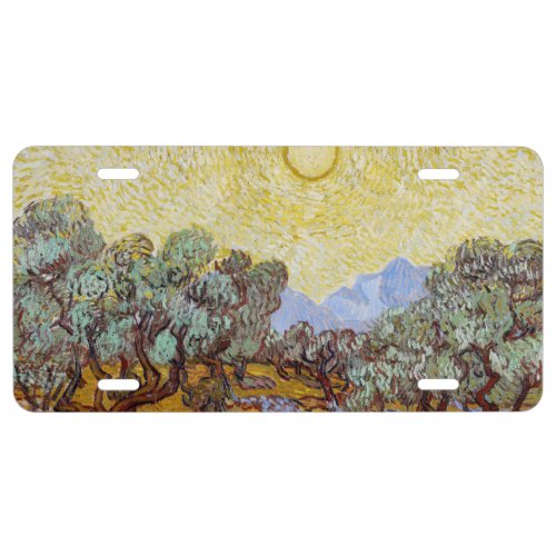 Vincent van Gogh _ Olive Trees Yellow Sky and Sun License Plate