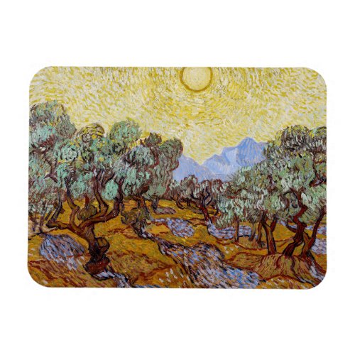Vincent van Gogh _ Olive Trees Yellow Sky and Sun Magnet