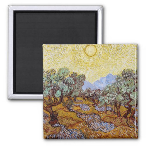 Vincent van Gogh _ Olive Trees Yellow Sky and Sun Magnet