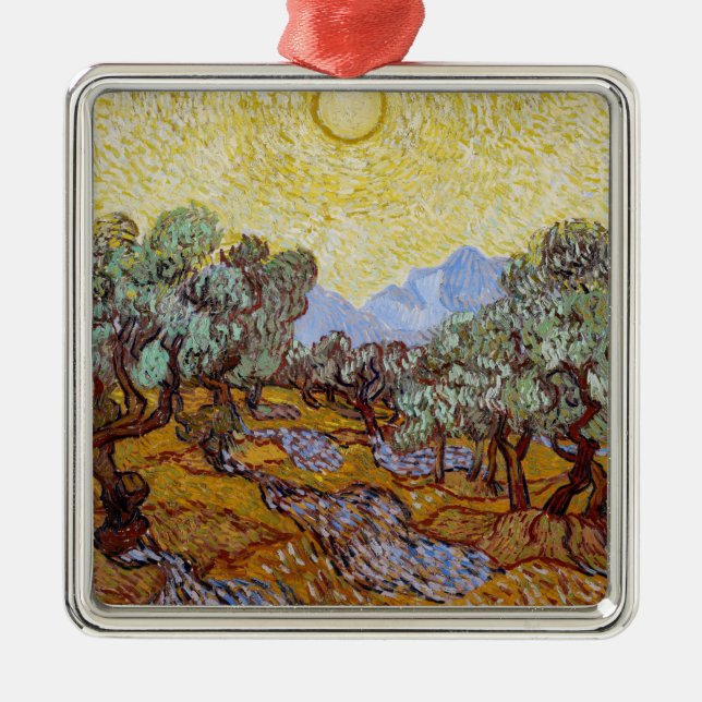 Vincent van Gogh - Olive Trees, Yellow Sky and Sun Metal Ornament (Front)