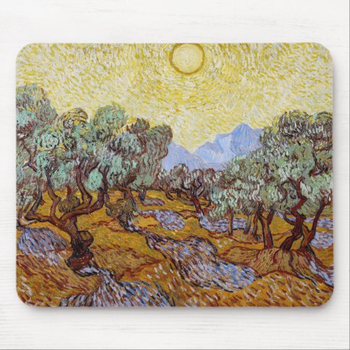 Vincent van Gogh _ Olive Trees Yellow Sky and Sun Mouse Pad