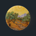 Vincent van Gogh - Olive Trees, Yellow Sky and Sun Pinback Button<br><div class="desc">Olive Trees with Yellow Sky and Sun (1889) by Vincent van Gogh is one of several studies of the olive trees that van Gogh painted while at the asylum. It's a vintage post impressionism fine art landscape nature painting. An olive grove on a farm on a sunny, summer day. About...</div>
