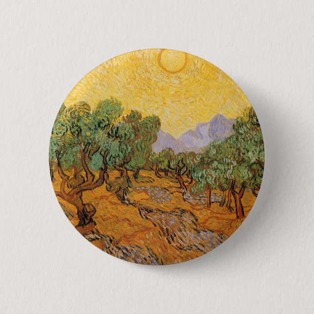 Vincent van Gogh - Olive Trees, Yellow Sky and Sun Pinback Button (Front)