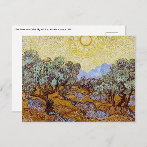 Vincent van Gogh _ Olive Trees Yellow Sky and Sun Postcard