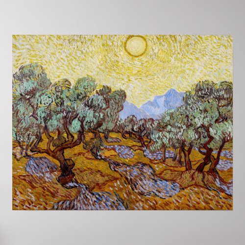 Vincent van Gogh _ Olive Trees Yellow Sky and Sun Poster