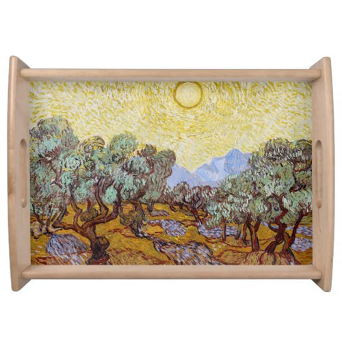 Vincent van Gogh _ Olive Trees Yellow Sky and Sun Serving Tray