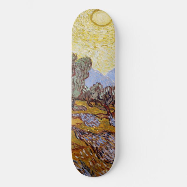 Vincent van Gogh - Olive Trees, Yellow Sky and Sun Skateboard (Front)