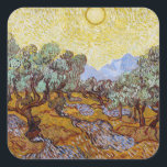 Vincent van Gogh - Olive Trees, Yellow Sky and Sun Square Sticker<br><div class="desc">Olive Trees with Yellow Sky and Sun / Oliviers avec ciel jaune et soleil - Vincent van Gogh,  1889</div>
