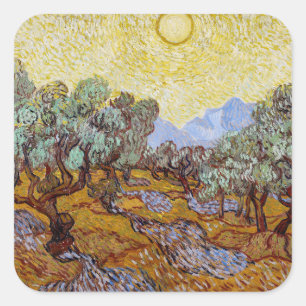 Vincent van Gogh - Olive Trees, Yellow Sky and Sun Square Sticker