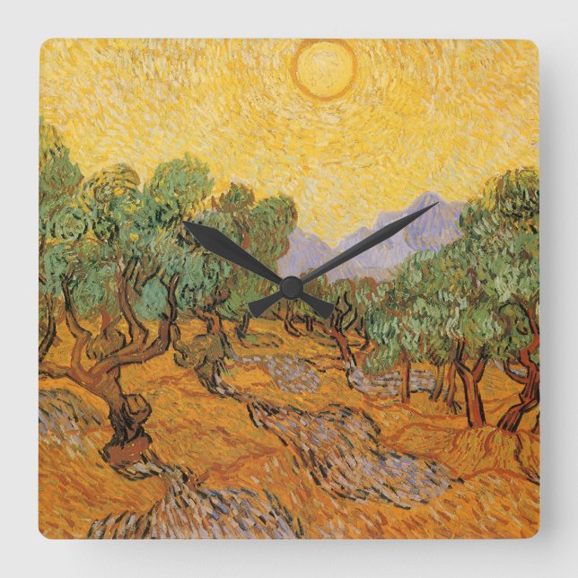 Vincent van Gogh - Olive Trees, Yellow Sky and Sun Square Wall Clock (Front)