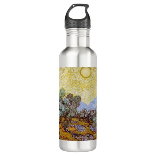 Vincent van Gogh _ Olive Trees Yellow Sky and Sun Stainless Steel Water Bottle