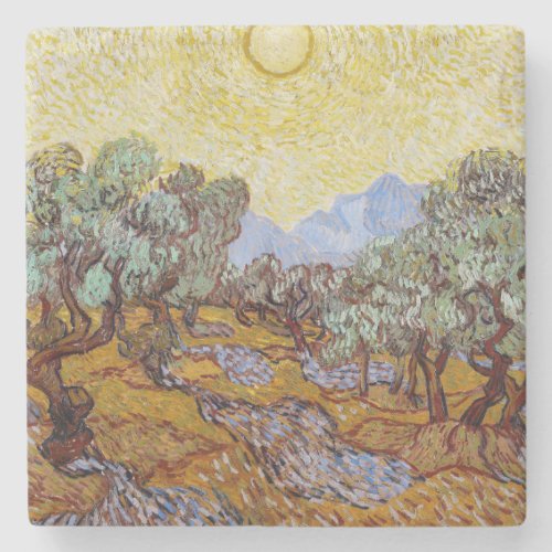 Vincent van Gogh _ Olive Trees Yellow Sky and Sun Stone Coaster