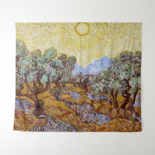Vincent van Gogh _ Olive Trees Yellow Sky and Sun Tapestry
