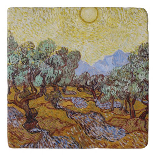Vincent van Gogh _ Olive Trees Yellow Sky and Sun Trivet