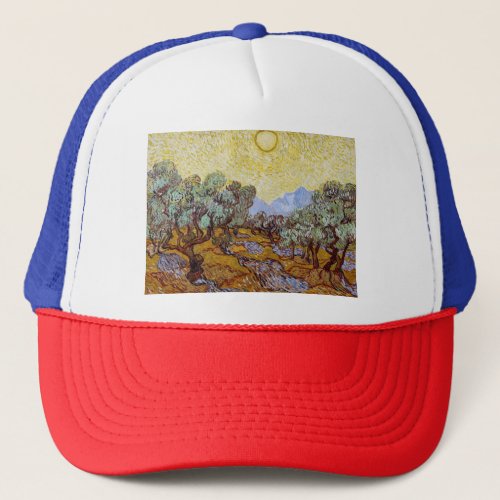 Vincent van Gogh _ Olive Trees Yellow Sky and Sun Trucker Hat