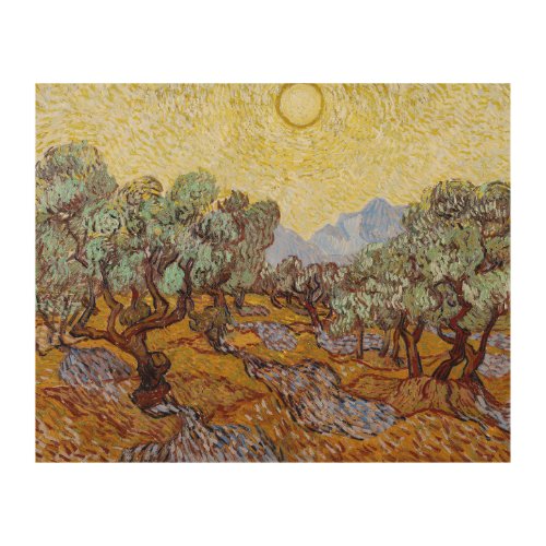 Vincent van Gogh _ Olive Trees Yellow Sky and Sun Wood Wall Art