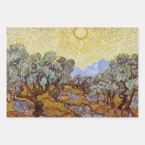 Vincent van Gogh _ Olive Trees Yellow Sky and Sun Wrapping Paper Sheets