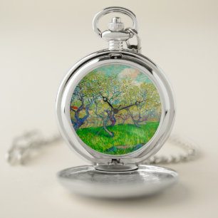Vincent van Gogh Orchard in Blossom Pocket Watch