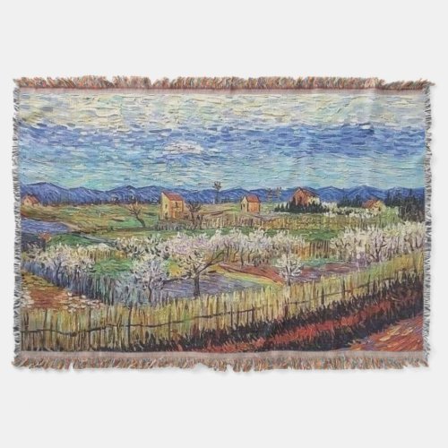 Vincent Van Gogh _ Peach Trees in Blossom Fine Art Throw Blanket