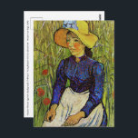 Vincent van Gogh - Peasant Girl in Straw Hat Postcard<br><div class="desc">Peasant Woman Against a Background of Wheat / Young Peasant Girl in a Straw Hat sitting in front of a wheatfield - Vincent van Gogh,  1890</div>