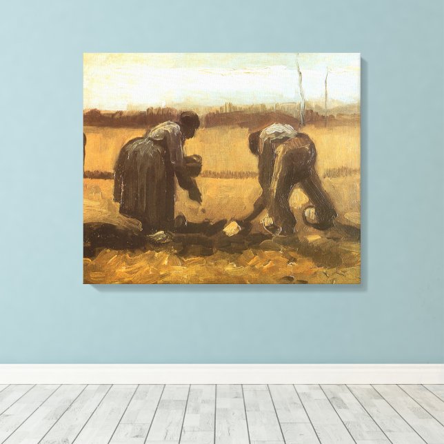 Vincent van Gogh - Peasants Planting Potatoes Canvas Print (Insitu(Wood Floor))