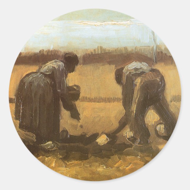 Vincent van Gogh - Peasants Planting Potatoes Classic Round Sticker (Front)