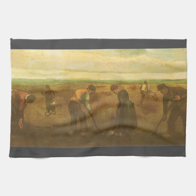 Vincent van Gogh - Peasants Planting Potatoes  Kitchen Towel (Horizontal)