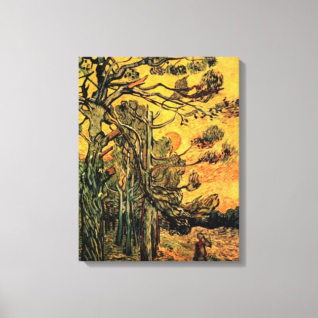 Vincent Van Gogh - Pine Trees Against A Red Sky Canvas Print (Front)